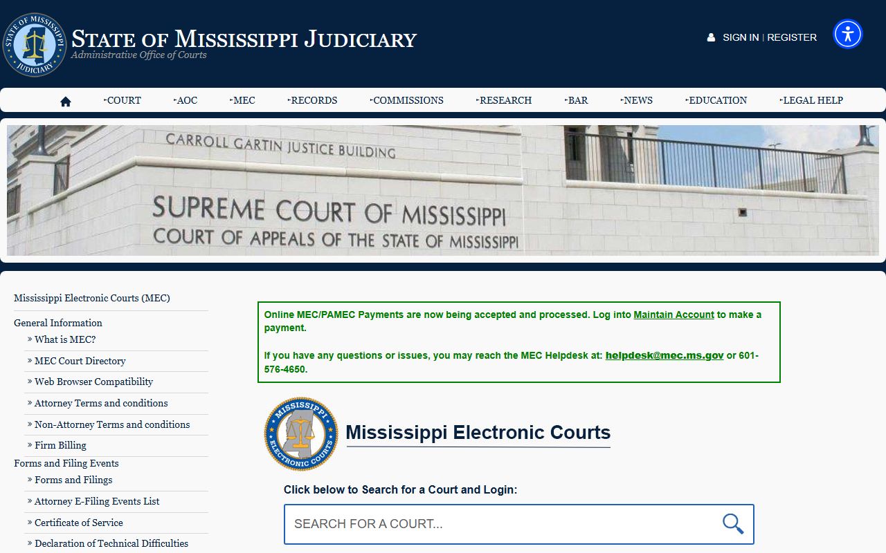 Panola County court records after arrest Mississippi Electronic Courts portal