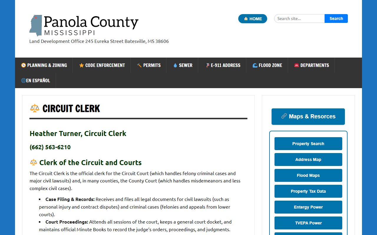 Panola County court records after jail arrest Circuit Clerk page